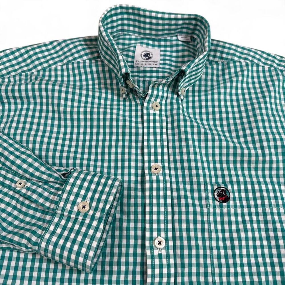 Southern Proper Green & White Gingham Long Sleeve Button Up Shirt Men's Small